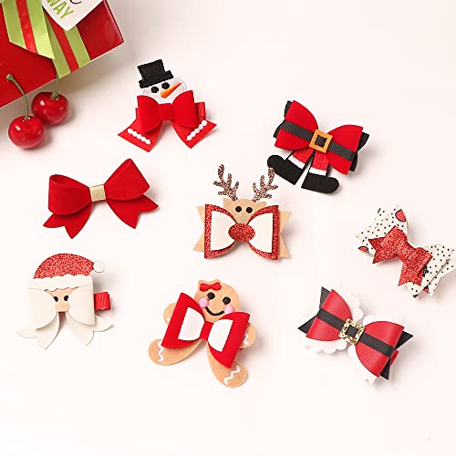 8Pcs Christmas Hair Clip Santa Gingerbread Reindeer Hair Barrettes Cute Wrap Bows Christmas Hair Accessories