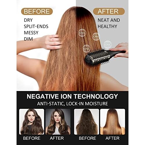 Hot Air Hair Blow Dryer Brush - 3 in 1 Negative Ionic Hairdryer Blowout Brush for Drying Straightening Volumizing - 60mm Oval Barrel fit All Hair Types - Salon Style, Smooth, Frizz-Free Results