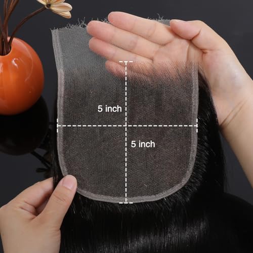5x5 HD Lace Closure Only Body Wave Human Hair 12A Brazilian Virgin Remy Human Hair Frontal Closure 100% Human Hair Extensions Pre Plucked with Baby Hair Natural Hairline Natural Black 22 Inch