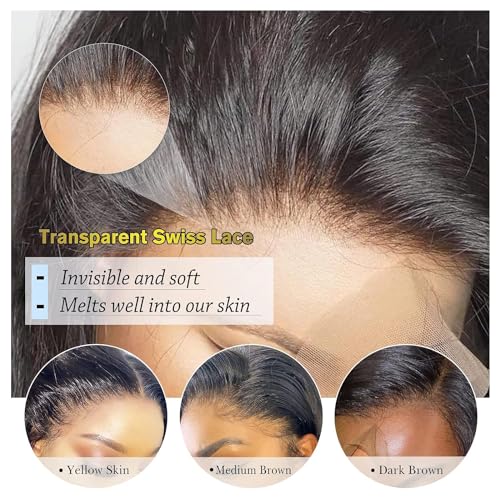 13x4 Glueless Lace Front Wet and Wavy Human Hair Wig 250% Density Natural Black 16 Inch