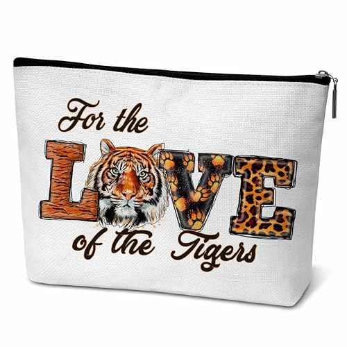 ONDTOM Tiger Print Makeup Bag, Animal Lover Gifts for Kids Women Friends, Peace Love Tigers Cosmetic Pouch, Tiger Gifts -B08