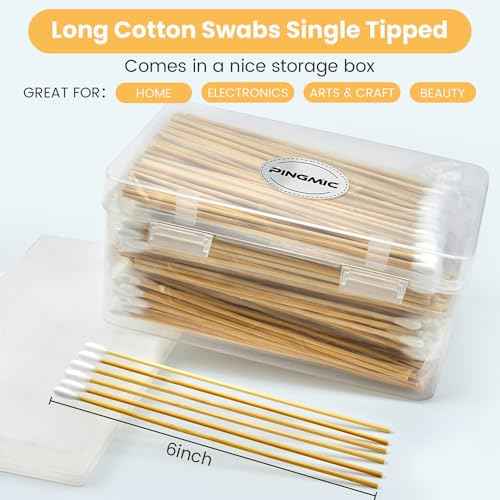 500PCS 6" Cotton Swabs in Storage Box - Long Cotton Swab with Wooden Sticks - Lint Free, Highly Absorbent Single Tipped Applicators for Makeup, Pet Care, Home Cleaning