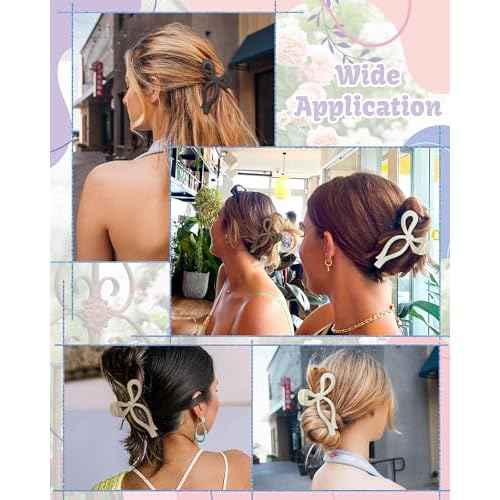 4 PCS Bow Hair Clips Bow Claw Clip for Women Nonslip Large Hair Claw Clips for Thin and Thick Hair Strong Hold Hair Bows (Black+Light Brown+Off-White+Dark Brown)