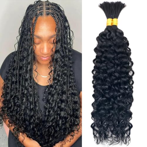 Human Braiding Hair Water Wave Bulk Human Hair For Braiding 100g (1pack-2bundles) No Weft 100% Unprocessed Human Braiding Hair For Boho Braids Water Wave Micro Braiding Human Hair 26inch Natural Color