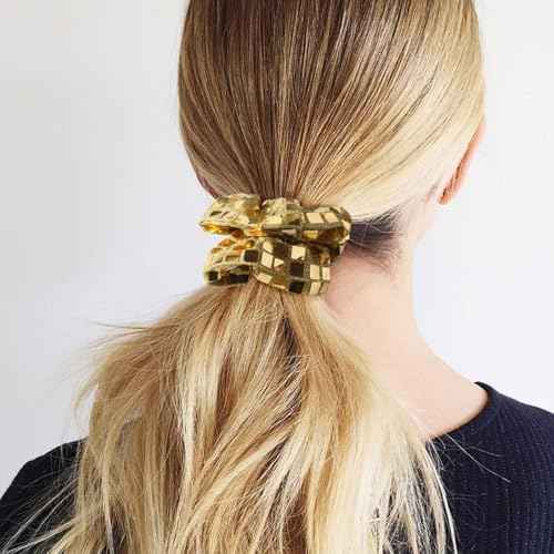 4-Pack Disco Scrunchies, 3.94 Inches Sparkly Sequin Scrunchies Set for Women, Gold Silver