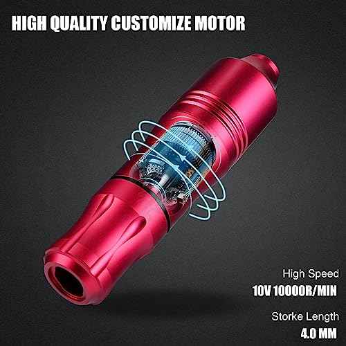 Tattoo Gun Kit for Beginners, Rotary Pen with Power Supply, Professional Ink Kit, Switch & Pigment, Light Tattoo Gun 6pcs Cartridge Needles, Complete Starter Set (Red)