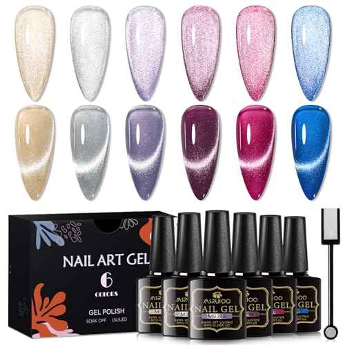 Glass Cat Eye Gel Nail Polish Set, Crystal Magnetic Gel Polish, Soak Off Cateye Nail Polish Nail Art Gift Kit with Magnet Stick