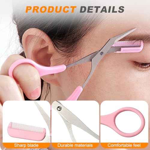 Eyebrow Trimmer Scissor, 2 in 1 Eyebrow Scissors with Comb Stainless Steel Professional Eyebrow Trimmer, Eyebrow Cutter Hair Removal Eyebrow Scissors Makeup Tool for Men Women (Black)