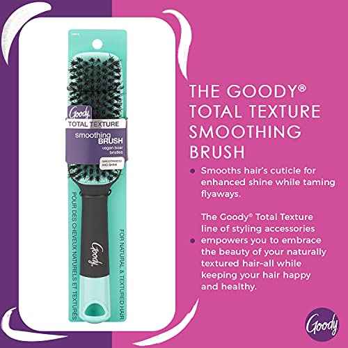 Goody x Total Texture Smoothing Brush - Vegan Boar Bristles Help Condition and Smooths Hair Cuticles for Enhanced Shine Shine - For Natural and Textured Hair - Non-Slip Grip