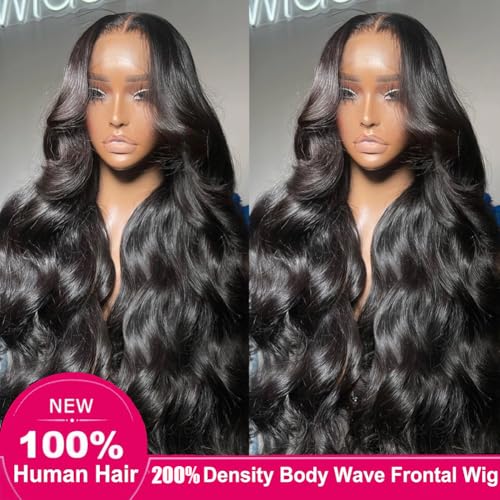 22inch 13x6 Lace Front Wigs Human Hair Pre Plucked 180% Density Body Wave HD Lace Front Wigs Frontal Wigs for Women Human Hair Wig with Baby Hair Natural Color