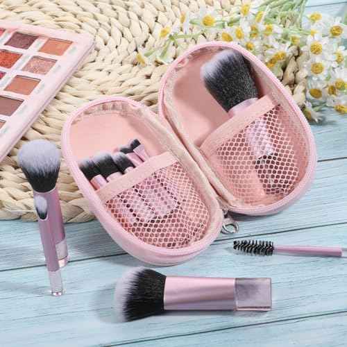 10 Pcs Mini Travel Makeup Brush Set With Pouch Pink Portable Travel Makeup Brushes Professional Cosmetic Brush Travel-Essentials kits for Women Girls Brushes Blush Powder Eye Shadow