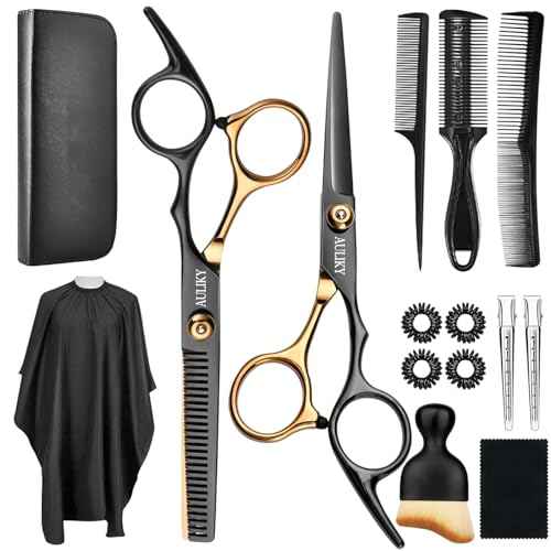 Hair Cutting Scissors Shears Kits, 15 Pcs Professional Stainless Steel Hairdressing Shears Set Thinning Scissors for Barber/Salon/Home/Men/Women/Kids/Adults