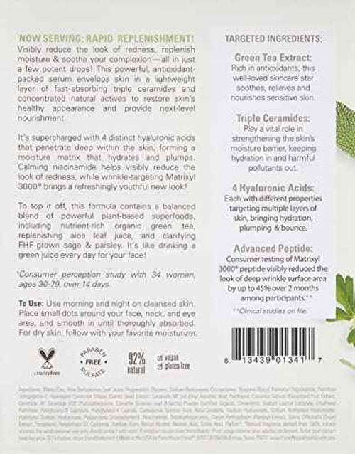 FarmHouse Fresh Green Fixer Peptides Serum, Calming Elixir with Hyaluronic Acid & Organic Matcha, 1 Fl Oz