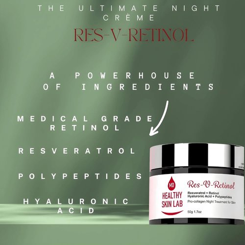 Healthy Skin Lab Res-V-Retinol Resveratrol Face Night Cream, Anti-Aging Neck & Décolleté Moisturizer With Retinol, Hyaluronic Acid, Polypeptides, Hydrates & Brightening, 1.7oz