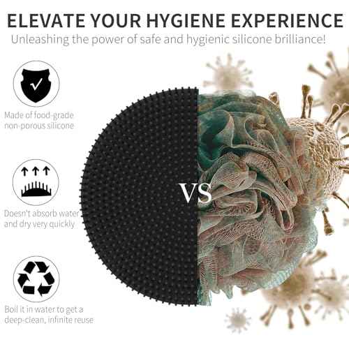 Silicone Body Scrubber, BEAUTAIL Shower Bath Scrubber, More Hygienic Than Traditional Loofah, Lather Nicely, Long Lasting, Gentle Exfoliating Brush for Women Men Baby Sensitive Skin, 1 Pack, Black