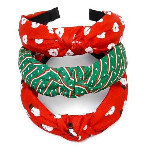 Huachi Christmas Headbands for Women Girls Holiday Knotted Head Bands Festive Top Knot Headband Red Green Hair Hoops 3PCS Christmas Gifts Hair Accessories for Women