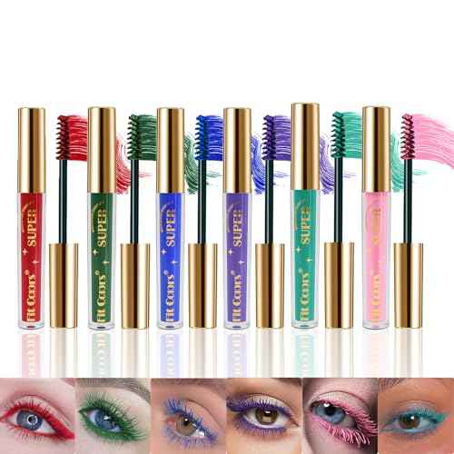 FantasyDay Smudge-Proof Colorful Mascara Set Liquid Lash Extensions Cosmetics, 6 Pcs Washable Volumizing Lengthening Defining Curling No Clumping Mascara Premium Xmas Eye Makeup Gift Set
