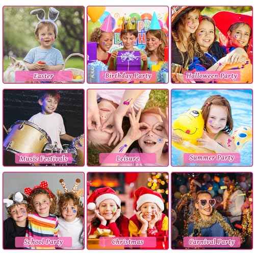 12 Color Temporary Glitter Tattoo Kit for Kid, with 92 Stencils, 2 diamond stickers, 2 Glues & 5 Brushes, Adults & Kids Arts Glitter Make Up Kit, Beautiful Holiday Gifts for Girls & Boys.