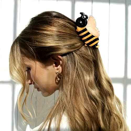 2pcs Cute Yellow Bee Hair Clips, Novelty Bumble Bee Claw Clips, Funny Acetate Bee Hair Accessories for Girls, 2.5 Inch Small Animal Hair Clips with Rhinestone Decoration
