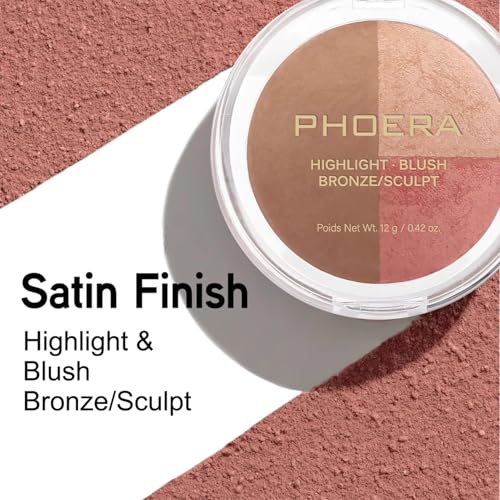 Baked Blush Highlight Bronze Powder 3-in-1 Contour Palette Sculpt Satin Silky Smooth Makeup Palettes Powder (002-Light)