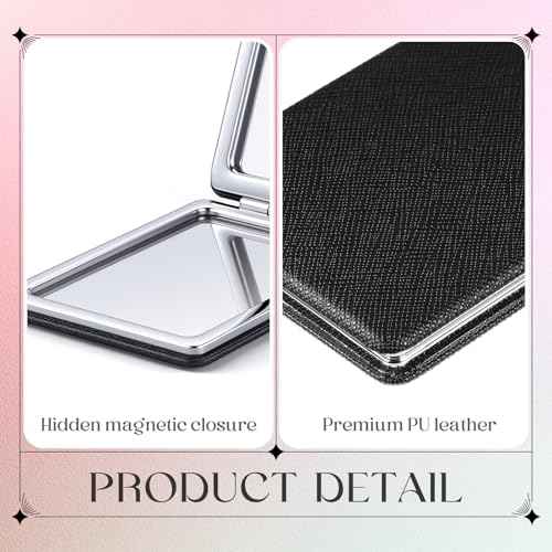 Kathfly 4 Pcs Small Compact Mirror Bulk Travel Pocket Foldable Folding Hand Mini PU Leather Black Mirror for Men and Women Handbag Pocket Wallet Purse Gifts Work Business