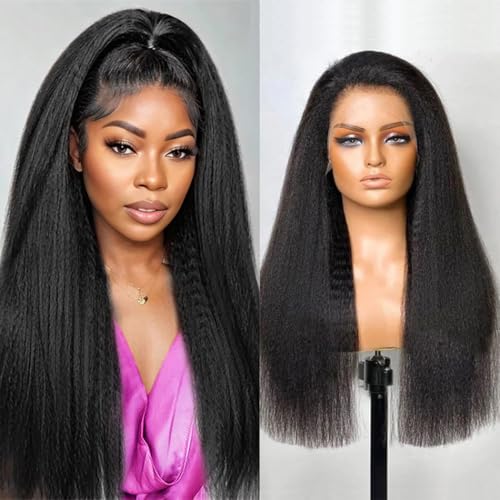 Kinky Straight Wig 13x6 Lace Front Wigs Human Hair 20 Inch Yaki Straight Human Hair Wig 200% Density Lace Front Human Hair Wigs for Black Women