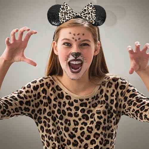 ASHONE Mouse Ears Headbands for Women Groups Leopard Ears Shiny Bows for Birthday Themed Events Accessories Party (Leopard, 1 Count (Pack of 1))