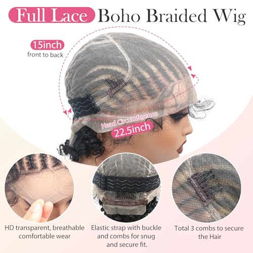 DIY Cornrow Box Short Braided Wigs for Black Women On-Trend Knotless Hand Tied HD Full Lace Boho Braid Wig with Baby Hair Premium Synthetic African American 9¡¯¡¯ Seamless Blending Unique Look