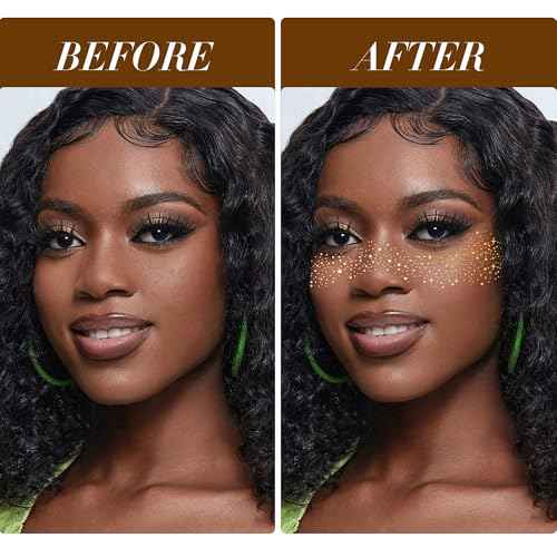 Glitter Freckles Face Tattoo, 30PCS Gold Body Glitter Temporary Tattoos Sparkle Patches for Women, Waterproof Fake Freckles,Festival Rave Outfits Festival Decorations (Gold)