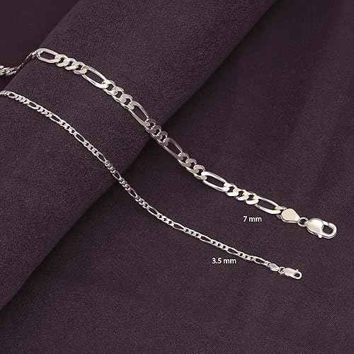 LeCalla 925 Sterling Silver Italian 3.5 MM Solid Diamond-Cut Figaro Link Chain Necklace for Men and Women 26 Inches