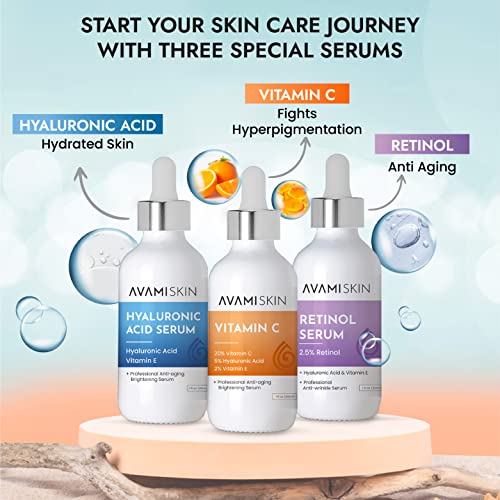 3-Piece Skin Serum Set - Vitamin C, Hyaluronic Acid, Retinol - Unisex - 1 fl. Oz