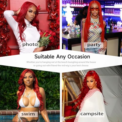 30 Inch Red Wig Human Hair Pre Plucked Red Lace Front Wigs Human Hair 200% Density 13x4 Colored Wigs for Women Body Wave Red Lace Front Wig