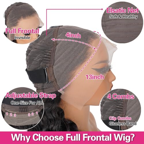 XVE 30 Inch Deep Wave Lace Front Wig Human Hair 13x4 Lace Front Wigs Human Hair Pre Plucked 200% Density Wet And Wavy Wigs Transparent Lace Frontal Curly Wigs For Women Glueless Wig Natural Black