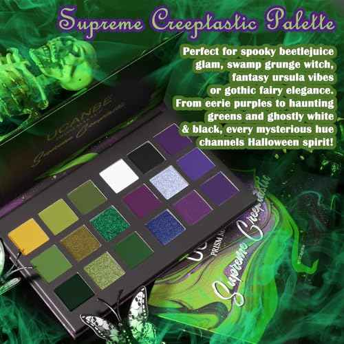 Green Purple Goth Eyeshadow Palette Makeup- 18 Colors Matte Shimmer Metallic Bright & Dark Smoky Gothic Eye Shadows for Halloween Christmas Grinch Witch Beetle-juice Ursula SFX Cosplay Costume Make Up