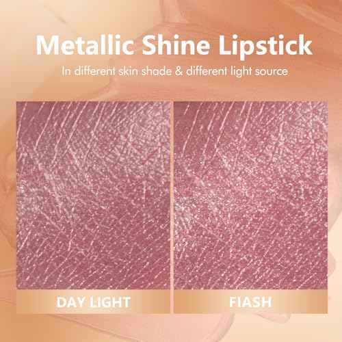 MAKI YIKA Metallic Pink Lipstick for Women Nude Lipsticks Long Lasting Shine Glitter Lipstick No Smudge No Transfer Liquid Lip Gloss (BR010 Sweet Sugar)