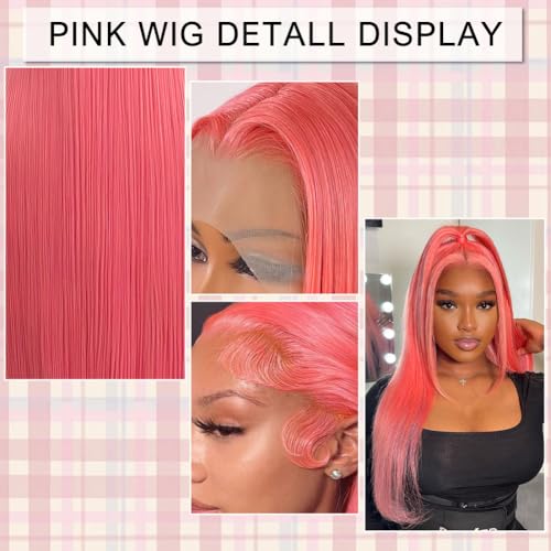 Pink Lace Front Wig Human Hair 24 Inch 13x4 Cotton Candy Straight HD Lace Frontal Wig Pre Plucked With Baby Hair Bubblegum Lace Closure 180 Density for Women