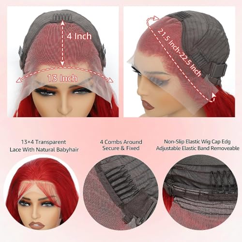 30 Inch Red Wig Human Hair Pre Plucked Red Lace Front Wigs Human Hair 200% Density 13x4 Colored Wigs for Women Body Wave Red Lace Front Wig
