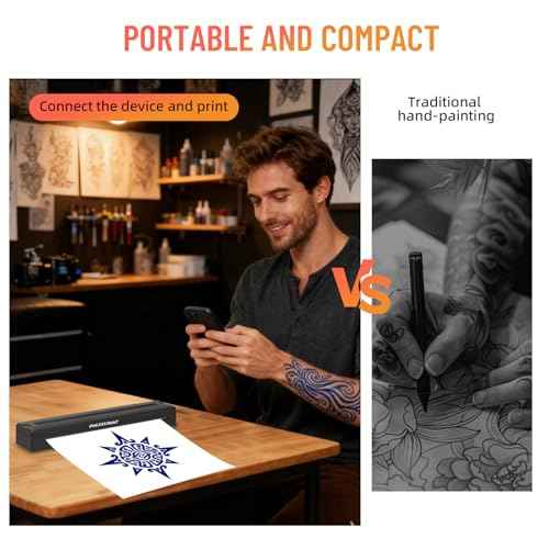 Wireless Tattoo Stencil Printer, Portable Bluetooth Thermal Tattoo Transfer Printer, Support Print Realistic Portraits, Compatible with Android, iOS, Windows, Mac (Grey)