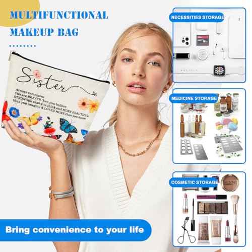 Makeup Case for a Special Sister Cosmetic Bag, Inspirational Handmade Presents for Women, You Are Braver Than You Think, Sis Best Friends Makeup Bag Toiletry Bag Gift, Style 2