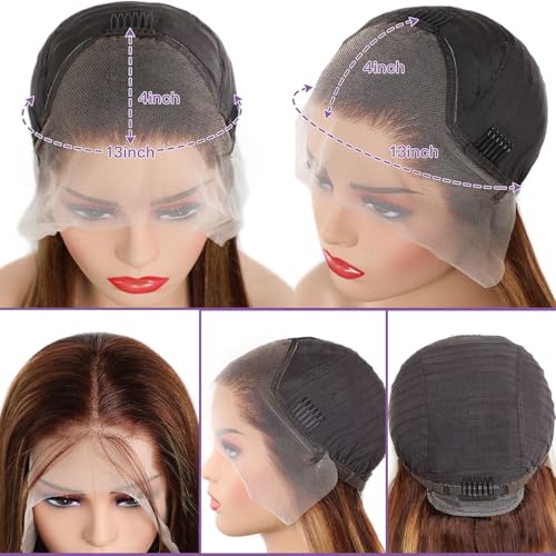Lemoda Outlet Deal 24Inch Highlight Body Wave Human Hair Lace Front Wigs 13x4 Ombre 4/27 Lace Frontal Wig 12A 180 Density Virgin Human Hair Wigs Natural Hairline