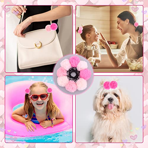 Fluffy Pom Pom Hair Accessories - 8 Elastics and Fur Ponytail Holders for Women and Girls