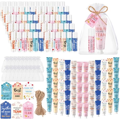 72set/288pcs Best Team Ever Gifts for Coworkers Employee Appreciation Gifts Christmas Party Favors Christmas Stocking Stuffers Inspirational Travel Hand Lotion and Lip Balm Set for Women