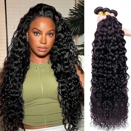 12A Water Wave Human Hair Bundles 20 22 24 Inch Raw Curly Bundles Human Hair,Ultra Double Drawn Sew In Weft No Tangle Shedding,Double Lifespan Virgin Hair,Multiple Washes Keep Texture Silky Soft