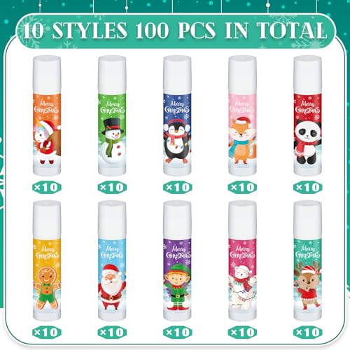 100 Pack Christmas Lip Balm Bulk Party Favors, Holiday Stocking Stuffers for Women Men, Small Employee Appreciation Gifts, Winter Moisturizing Lip Care Set for Coworkers Staff Thank You Gifts