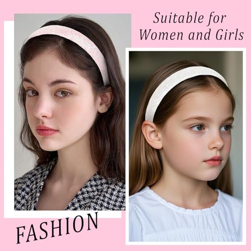 Girls Headbands, 3PCS Headbands for Girls Women Glitter Pink Blue White Headband Sparkly Sequin Headband Hair Accessories
