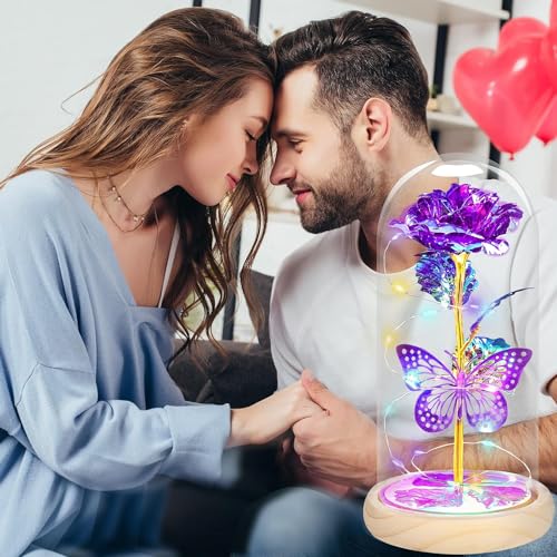 QUNPON Christmas Rose Gifts for Women Gifts Flowers for Women,Womens Gifts for Christmas,Birthday Gifts for Women,Purple Butterfly for Mom Grandma,Sister,Her,Wife,Valentines Day