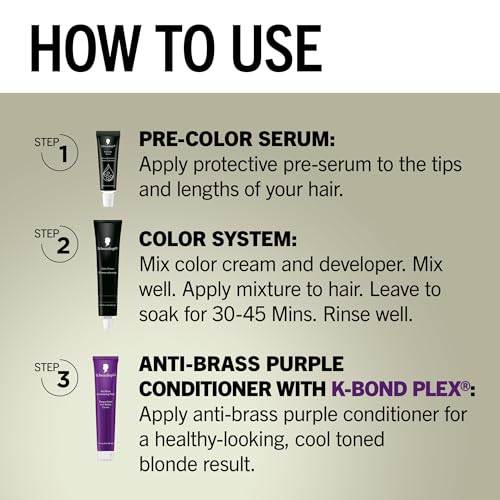 Schwarzkopf Keratin Blonde Hair Dye, 001 Platinum Blonde, Professional Quality Hi-Lift Permanent Hair Color, Bond Enforcing System Helps Prevent Breakage* Pre-Color Serum & Purple Conditioner Included