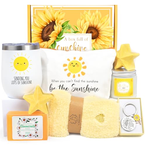 Get Well Soon Gift Baskets for Women, 9pcs Care Package for Women, After Surgery Recovery Gifts, Feel Better Set Thinking Of You - Sending You Hug Sunshine Box for Sick Friend