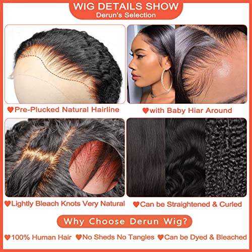 Derun 5x5 Real HD Lace Closure Wigs Human Hair 180% Density Invisible Swiss Lace Front Body Wave Pre-plucked with Baby Hair Wig for Women (30 Inch, 5¡¿5 BW)