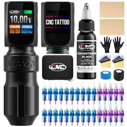 CNC Tattoo Machine Kit Wireless Tattoo Gun,2 Batteries 3200mAh Power Supply Rotary Tattoo Pen with Carrycase,30 Tattoo Cartridge Needles Assorted,Black Tattoo Ink for Professionals,Beginners TK6001-1